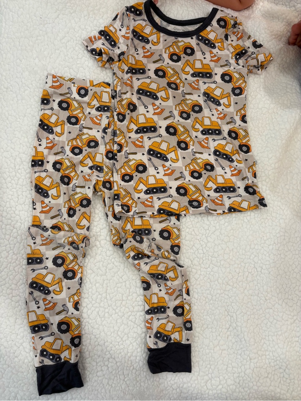 Cayden Lane Construction Truck Pajama Set - Yellow & Black Print